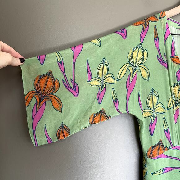 Anthropologie‎ Raina Kimono Dress Size 4 Midi Green Pink Floral Flowy Chic - Picture 11 of 16